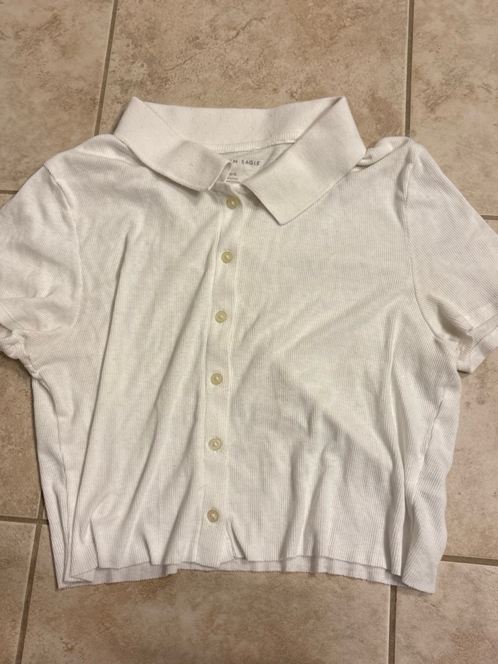 American Eagle Outfitters White Short-Sleeve Button-Up Polo Top